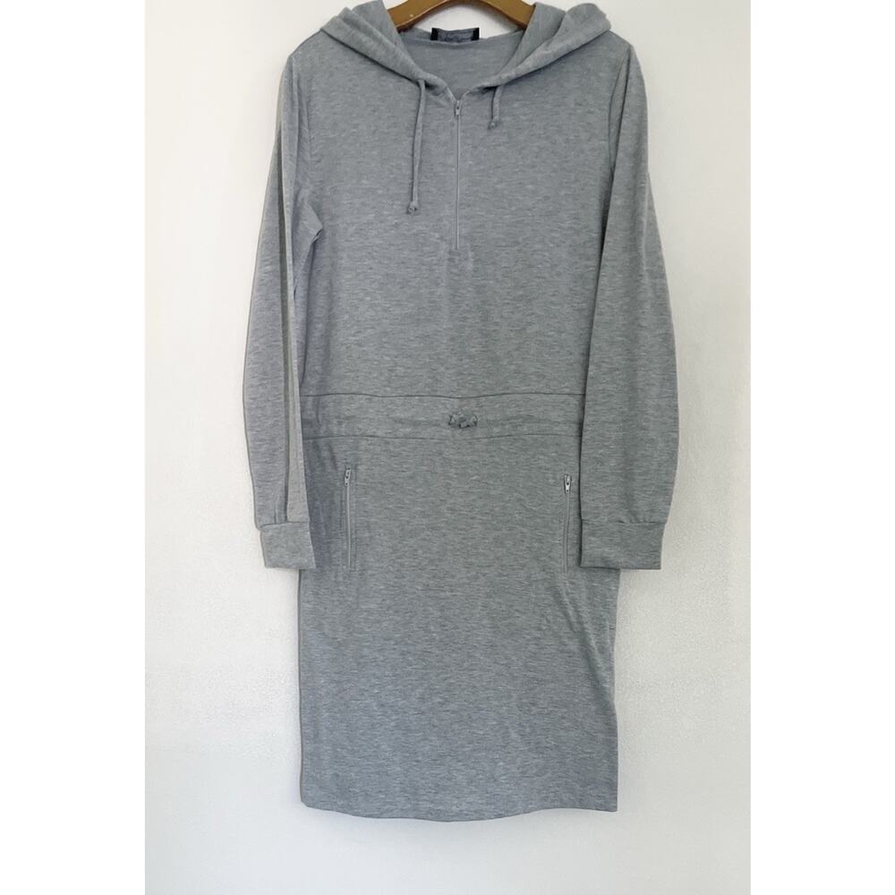 Brigitte Brianna Athletic Terry Hoodie Shirt Dress M Heather Gray Midi Sporty